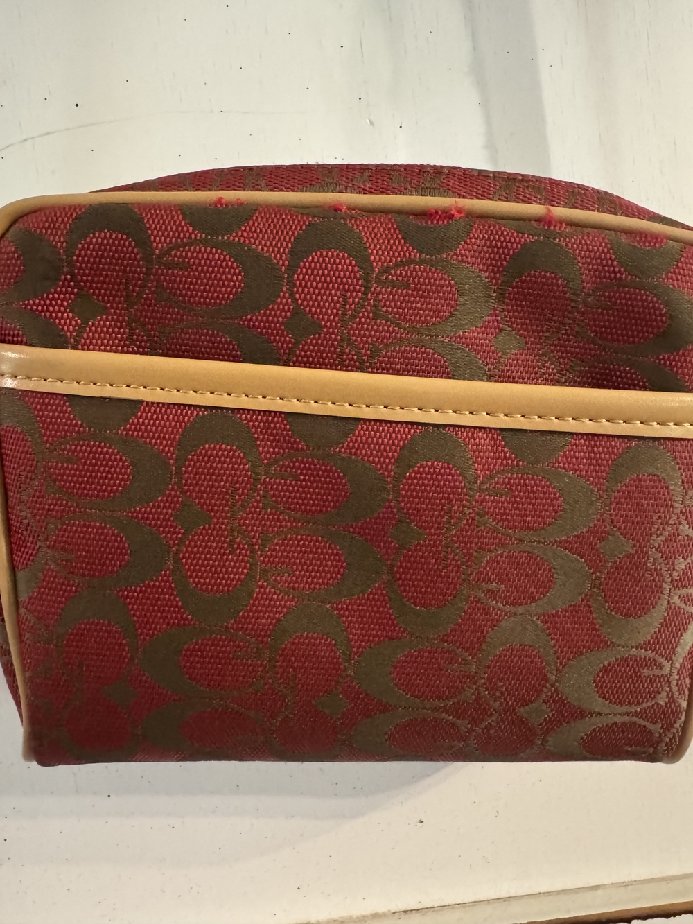 Signature-Print Red Crossbody Bag with Tan Trim - Picture 5 of 5